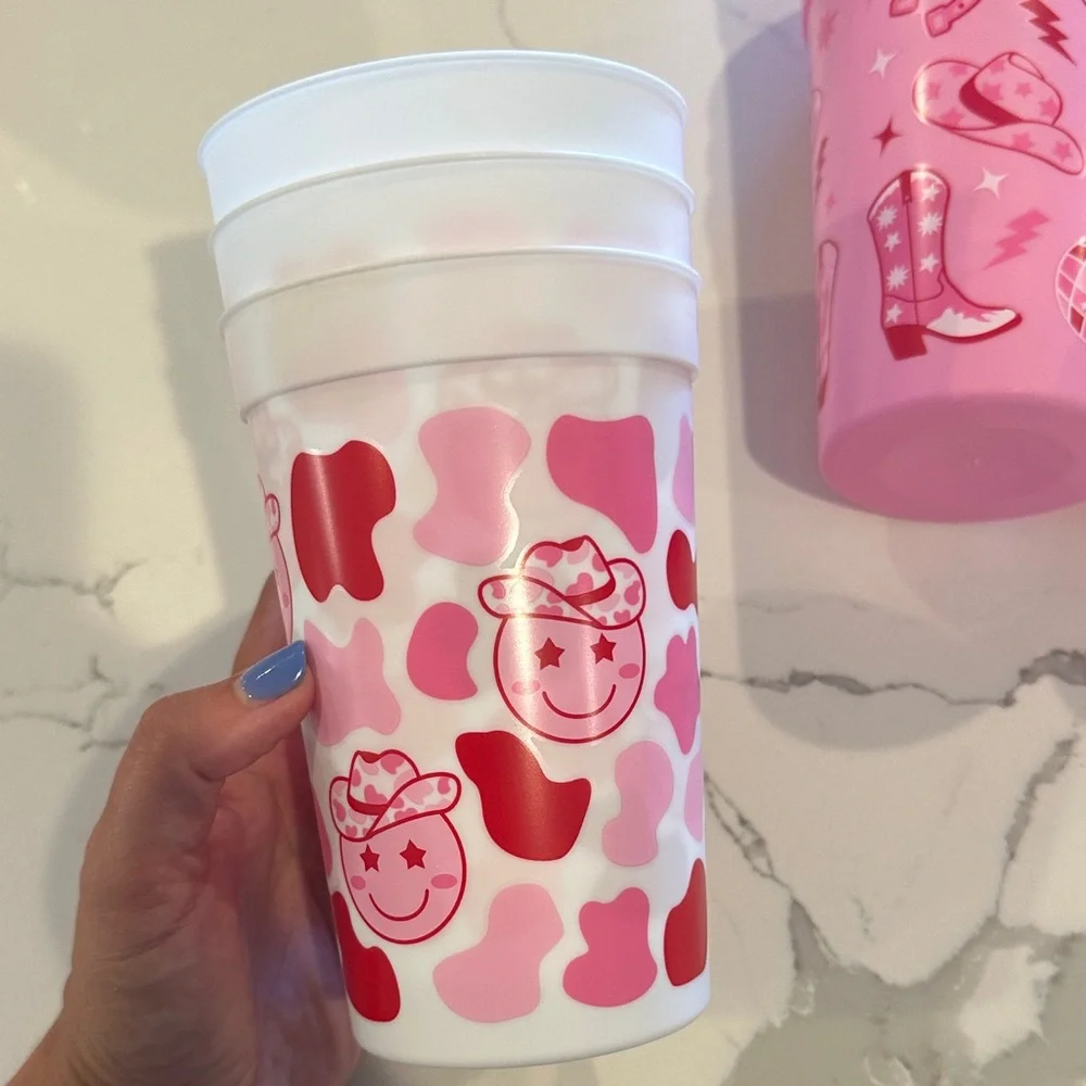 Pink and White Party Cups Set Disco Cowgirl (10 Cups Total)